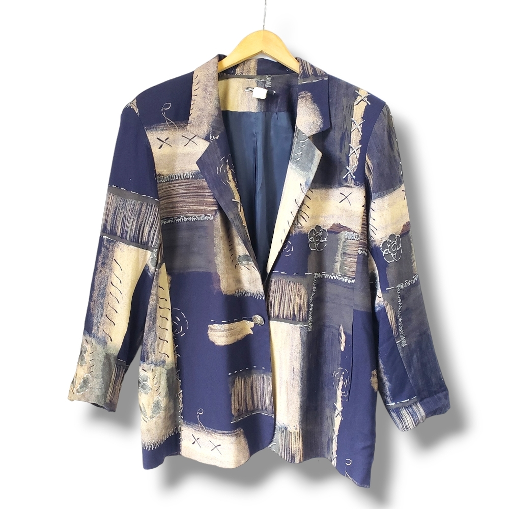 Vintage Stephanie Thomas Art Deco Blazer Navy Size 18